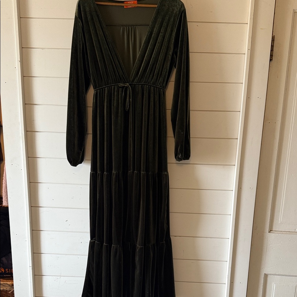 Vintage Vibes Long Sleeve Velvet Dress in Forest Green